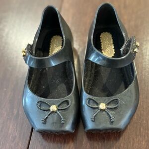 Mini melissa Sweet Mary Jane Flat Black Slim Bow Toddler Shoes Sz 5